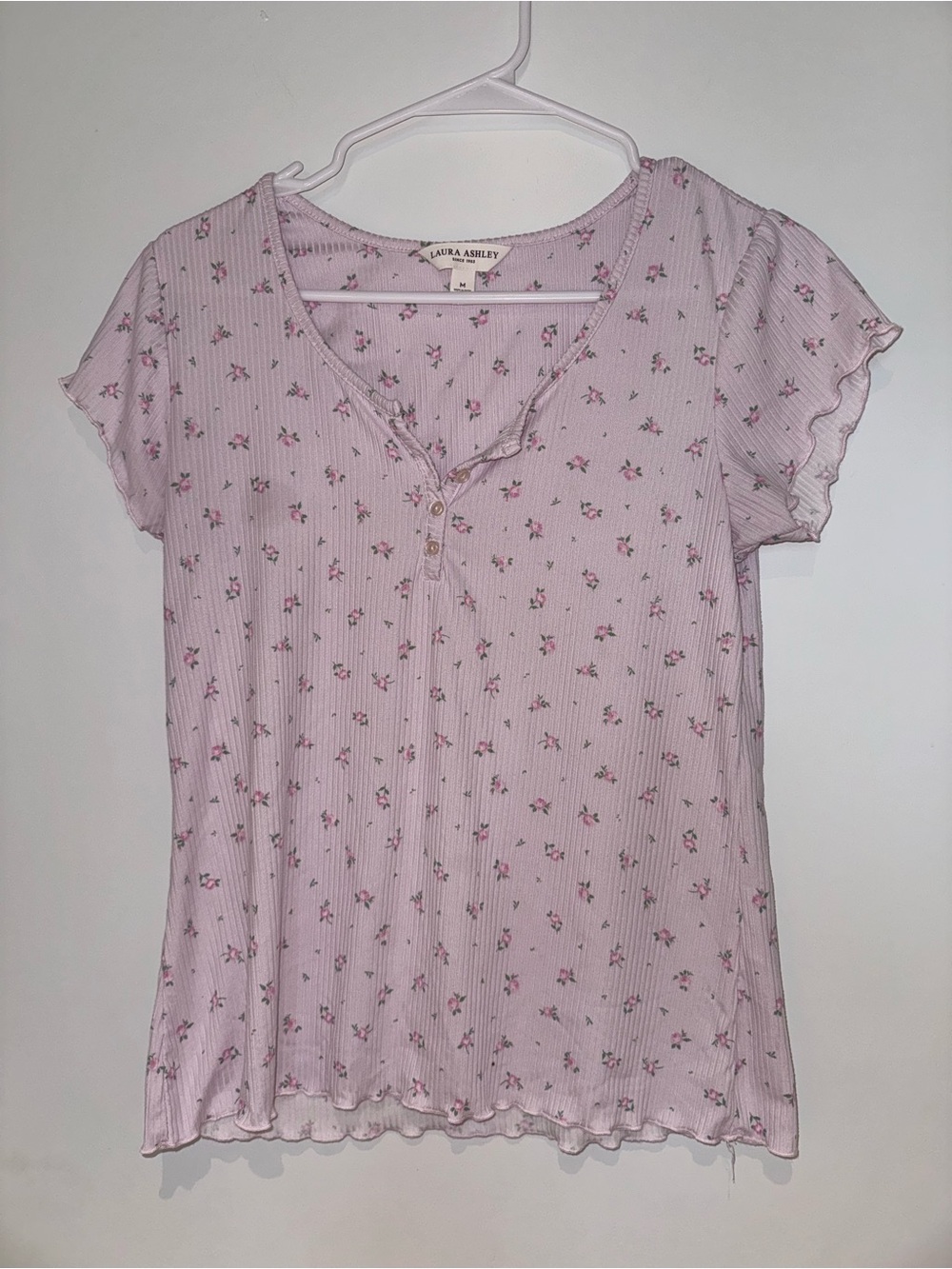 Light Pink Floral Ribbed Pajama Top